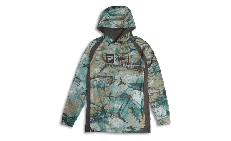 Pelagic Vaportek Youth Hoody Open Seas Camo Army Green - Image 3