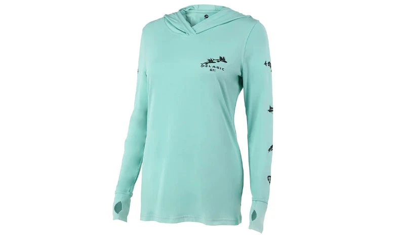 Pelagic Womens Ultratek Hooded Shirt Gyotaku Turquoise - Image 3